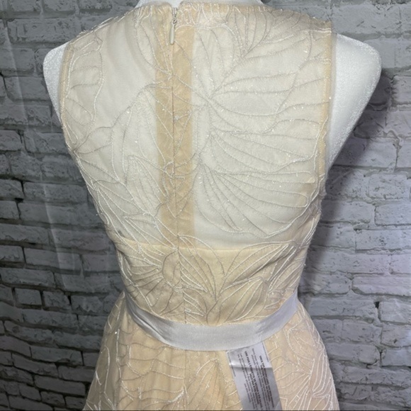 BCBG Off White Sheer Yoke MIDI Dress 4 - Picture 6 of 16